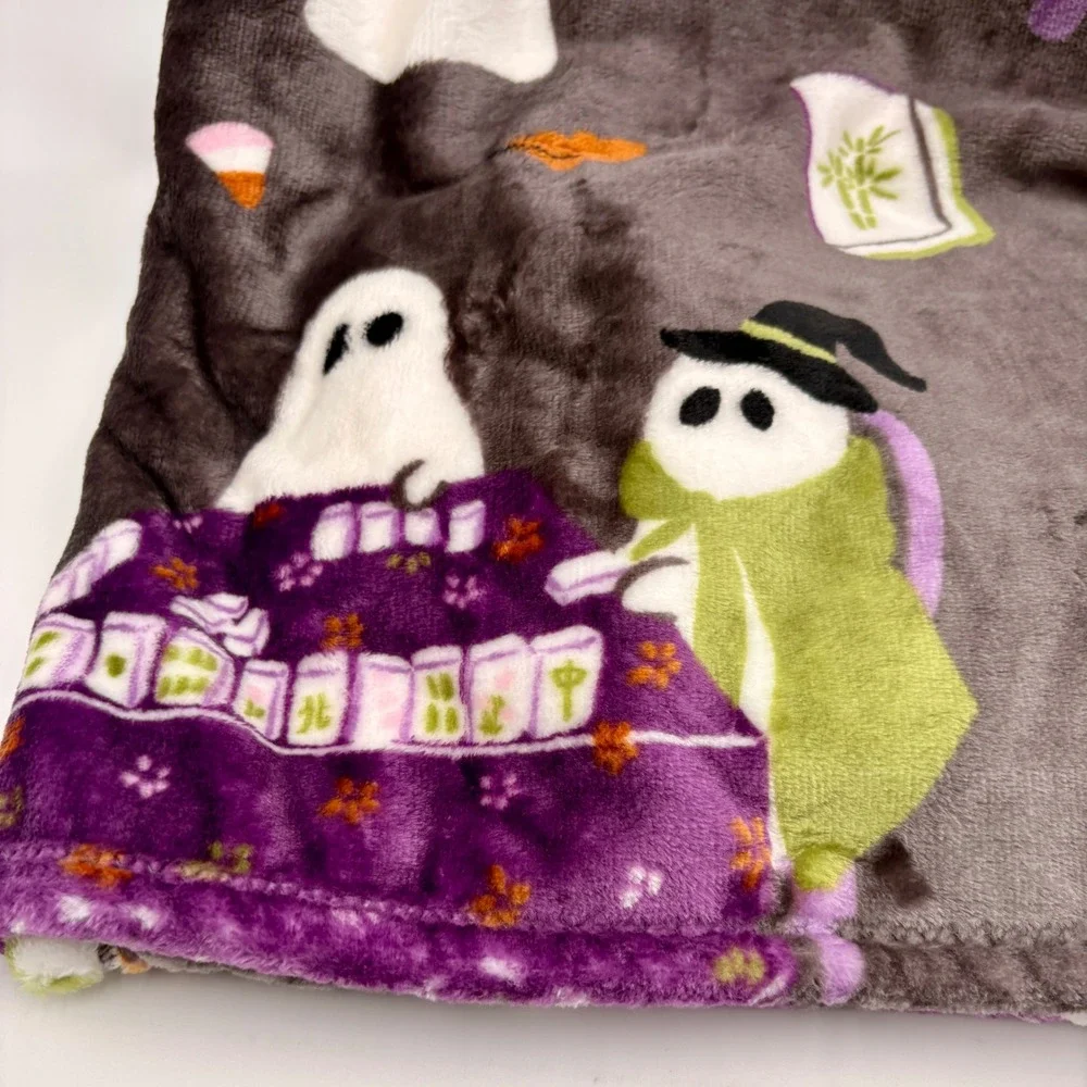 EnVogue Halloween Ghosts Playing Mahjong Plush Throw Blanket 60x70 Gray Pink